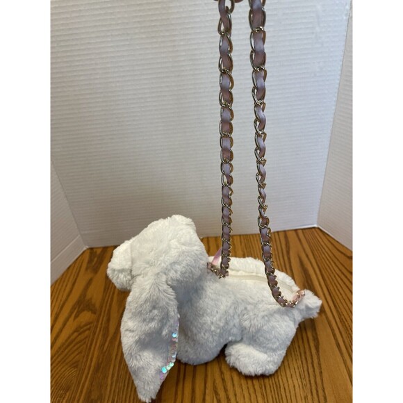 White with sqeuins Bunny Rabbit Plush Purse Gold Strap 8” X 10” - for children - Picture 4 of 12